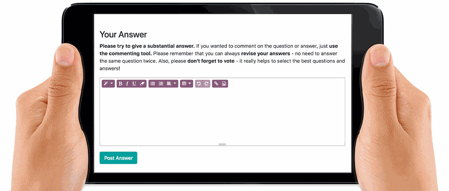 Tablet showing how to post an answer